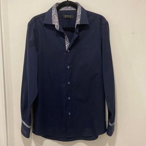 COOGI LUXE MEN'S 100% Cotton Navy/ Silver Paisley Shirt Medium 15.5/16